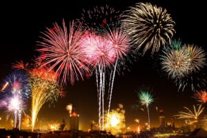 new year's eve, fireworks, city, sky, nature, night sky, beacon, light, crackers, fireworks display, fireworks show, pyrotechnics, celebration, colorful, party, night